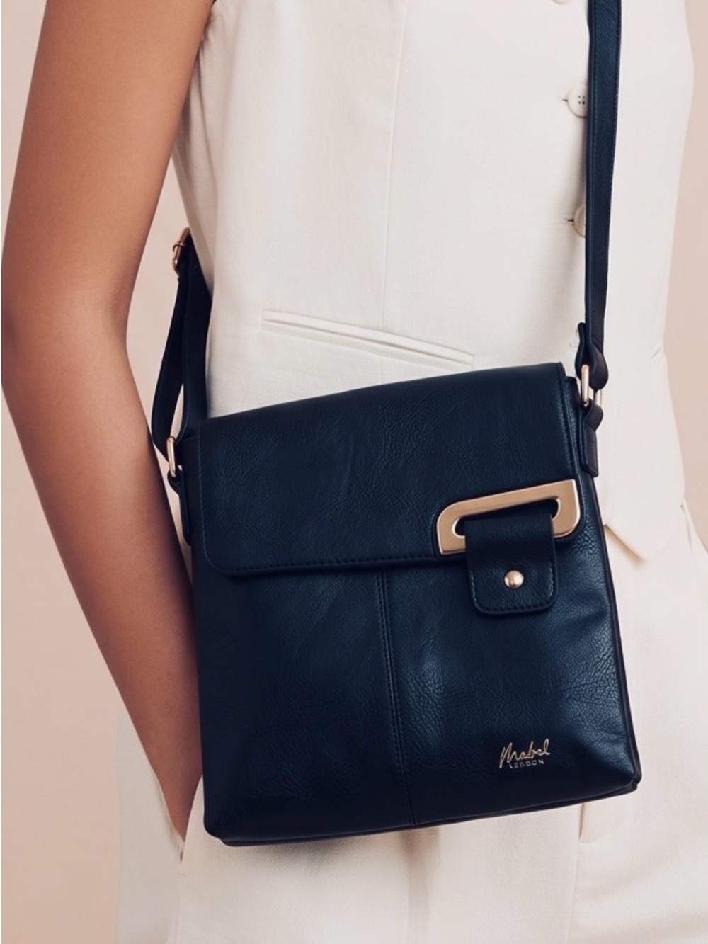 Mabel London Navy Blue Stylish Vegan Leather Crossbody Bag Gold Burgundy Purse